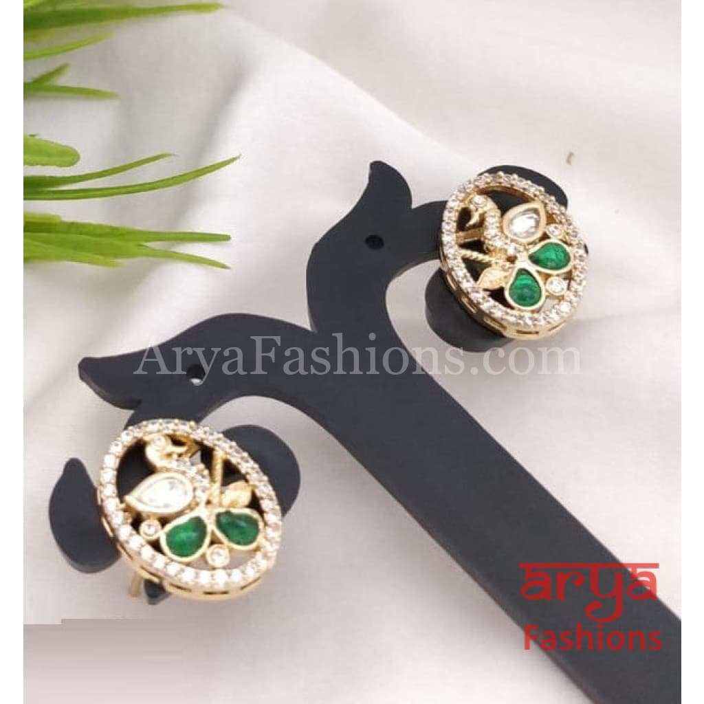 Everyday Kundan Stud Earrings in Ruby Green Stones