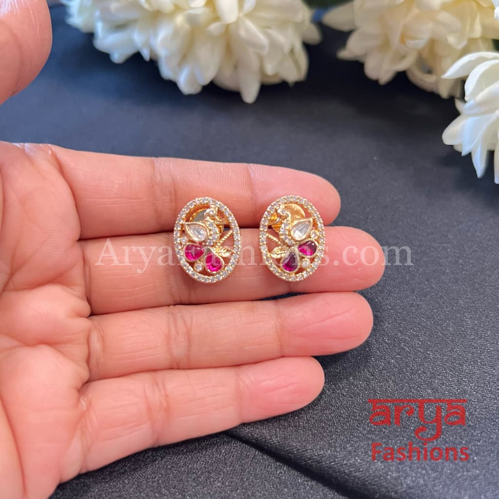 Everyday Kundan Stud Earrings in Ruby Green Stones