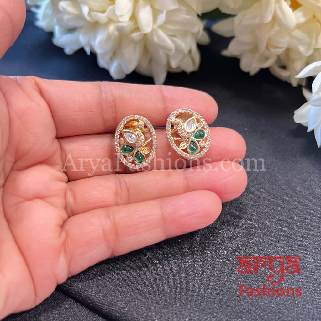 Everyday Kundan Stud Earrings in Ruby Green Stones