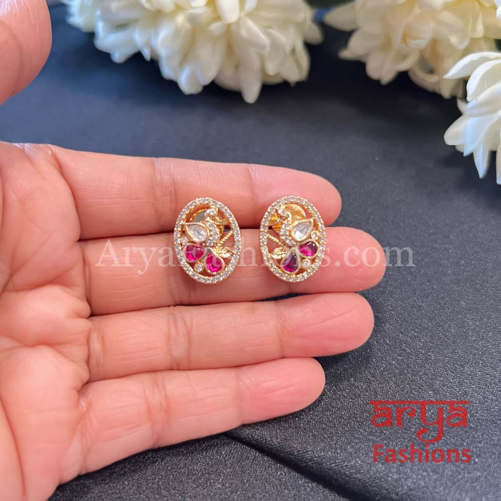 Everyday Kundan Stud Earrings in Ruby Green Stones