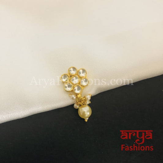 Flower Pacchi Kundan Nose Clip/ CZ non piercing nose ring/ Bridal Nosepin
