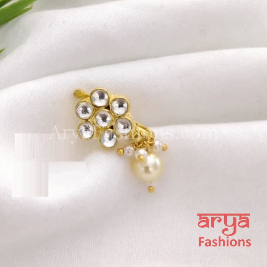 Flower Pacchi Kundan Nose Clip/ CZ non piercing nose ring/ Bridal Nosepin