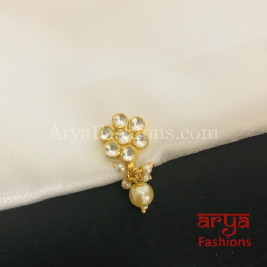 Flower Pacchi Kundan Nose Clip/ CZ non piercing nose ring/ Bridal Nosepin