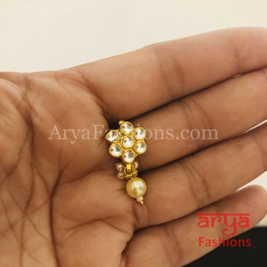 Flower Pacchi Kundan Nose Clip/ CZ non piercing nose ring/ Bridal Nosepin