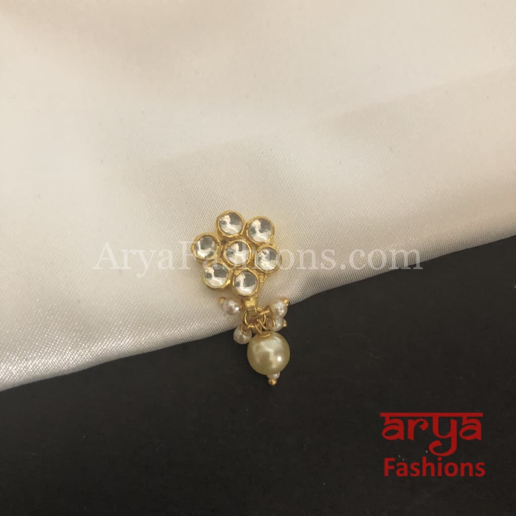 Flower Pacchi Kundan Nose Clip/ CZ non piercing nose ring/ Bridal Nosepin
