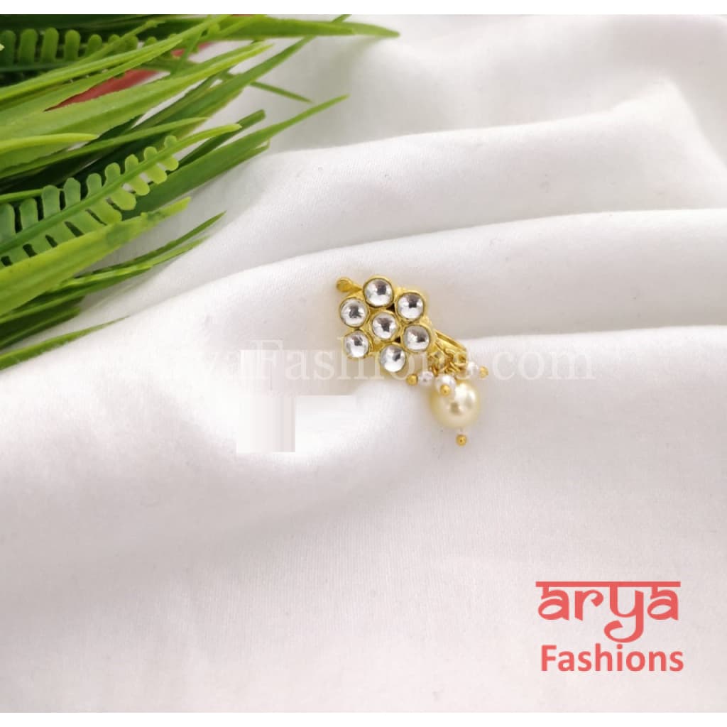 Flower Pacchi Kundan Nose Clip/ CZ non piercing nose ring/ Bridal Nosepin