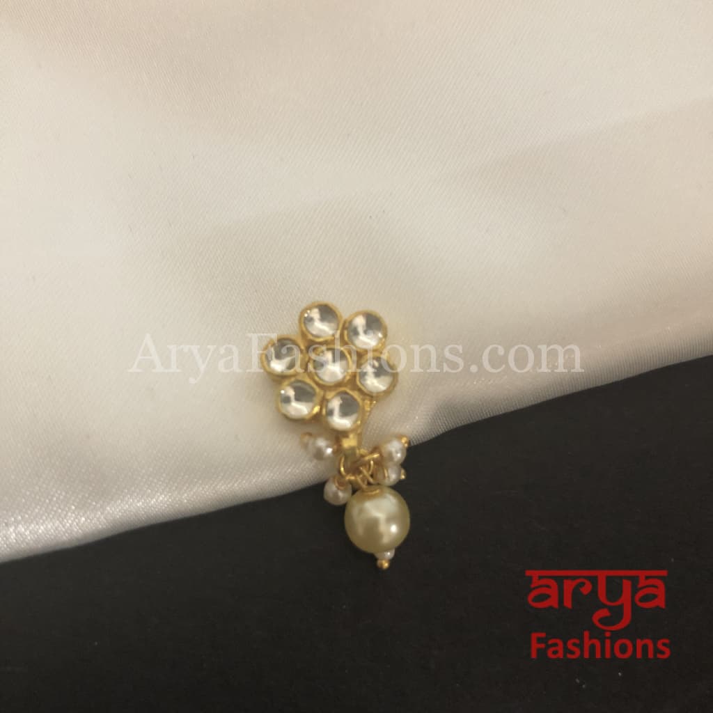 Flower Pacchi Kundan Nose Clip/ CZ non piercing nose ring/ Bridal Nosepin
