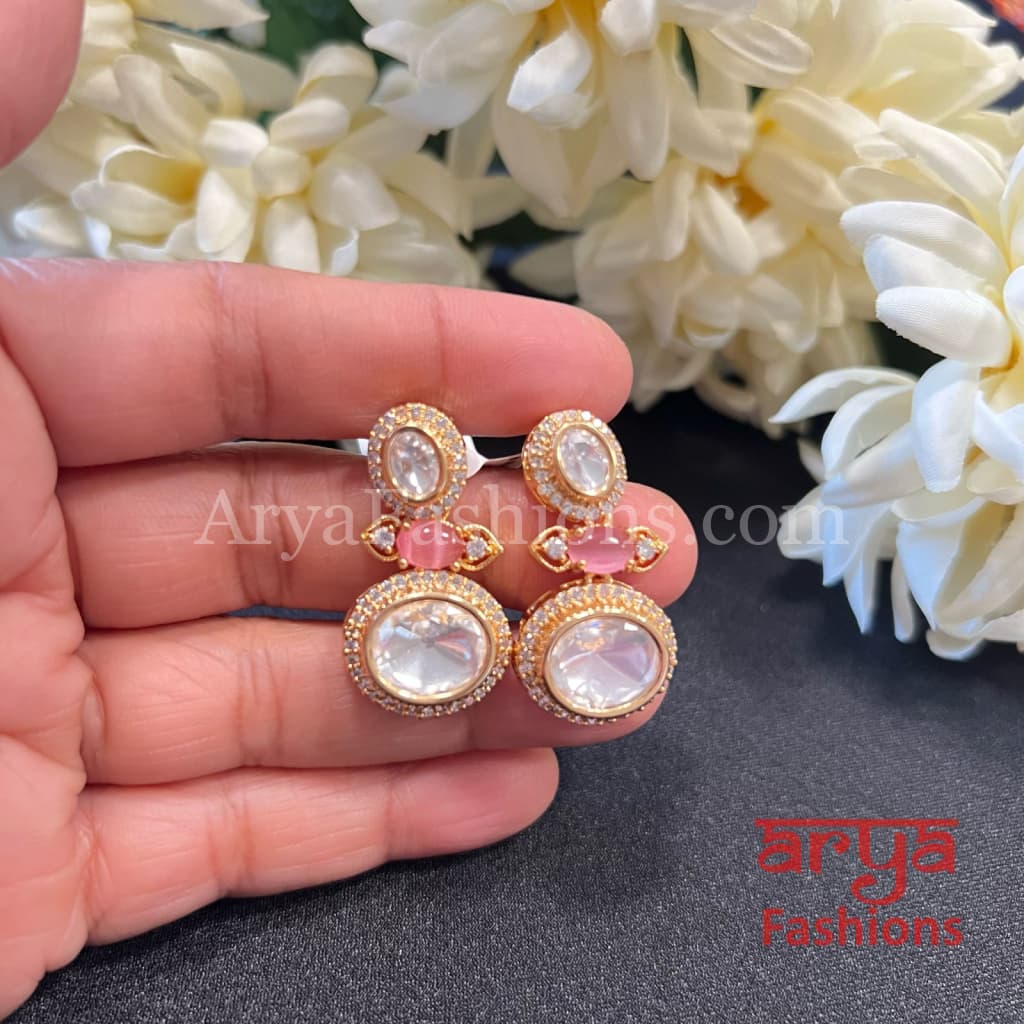 Gold Plated Kundan CZ Designer Earrings
