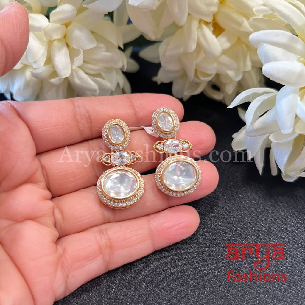Gold Plated Kundan CZ Designer Earrings