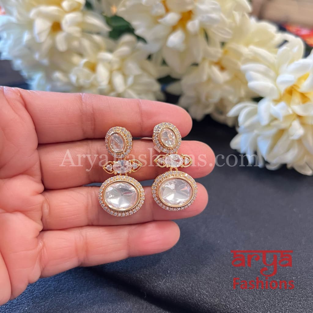 Gold Plated Kundan CZ Designer Earrings