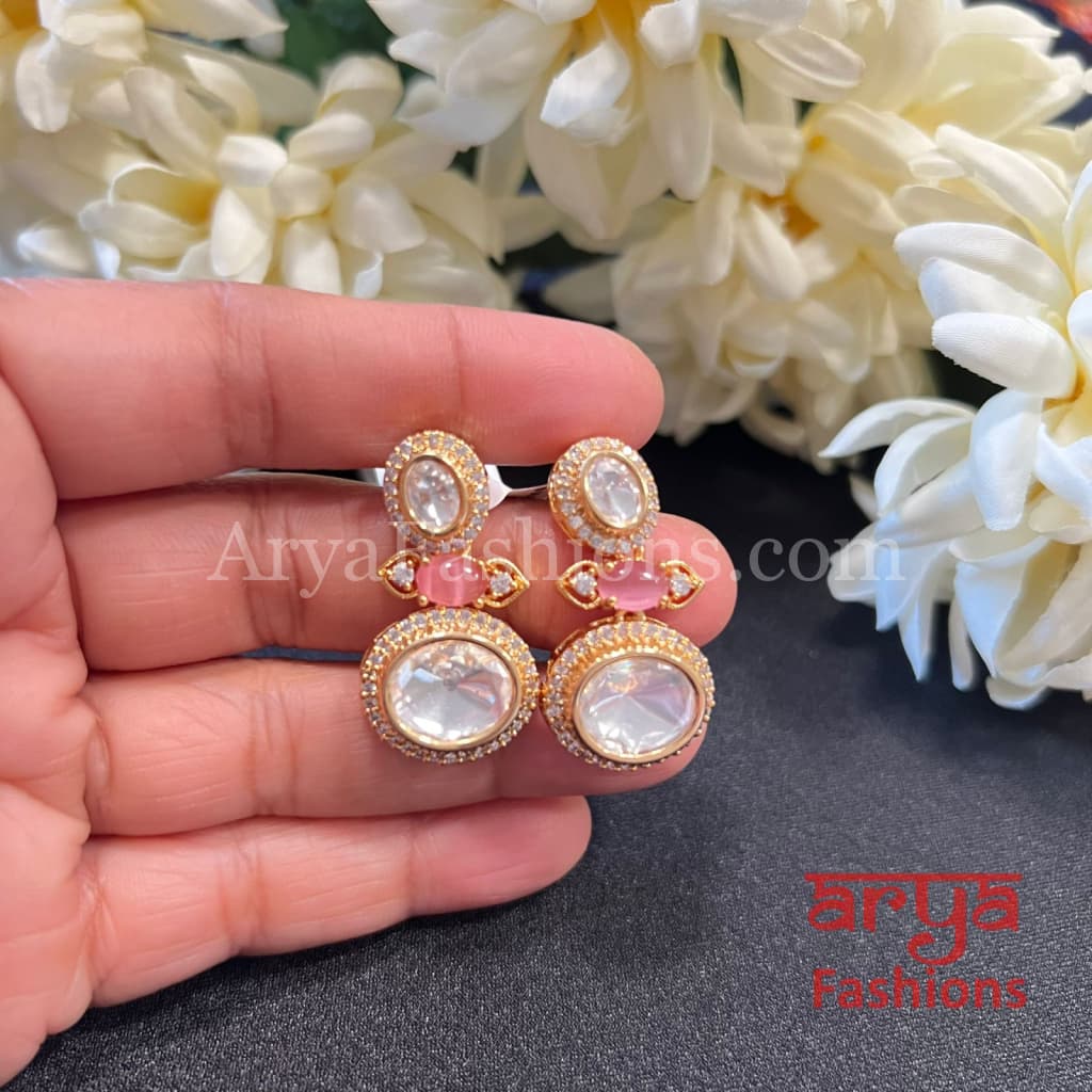 Gold Plated Kundan CZ Designer Earrings