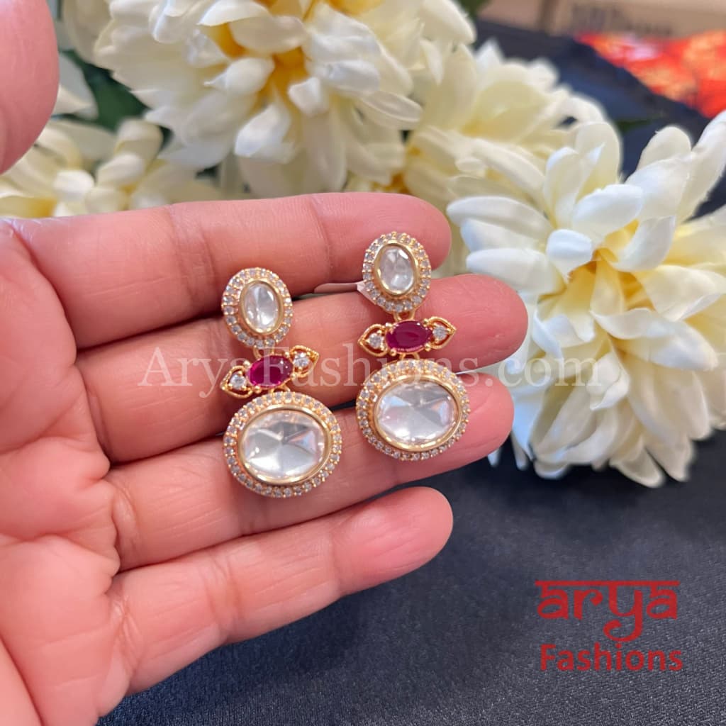 Gold Plated Kundan CZ Designer Earrings