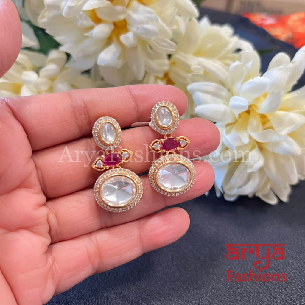 Gold Plated Kundan CZ Designer Earrings
