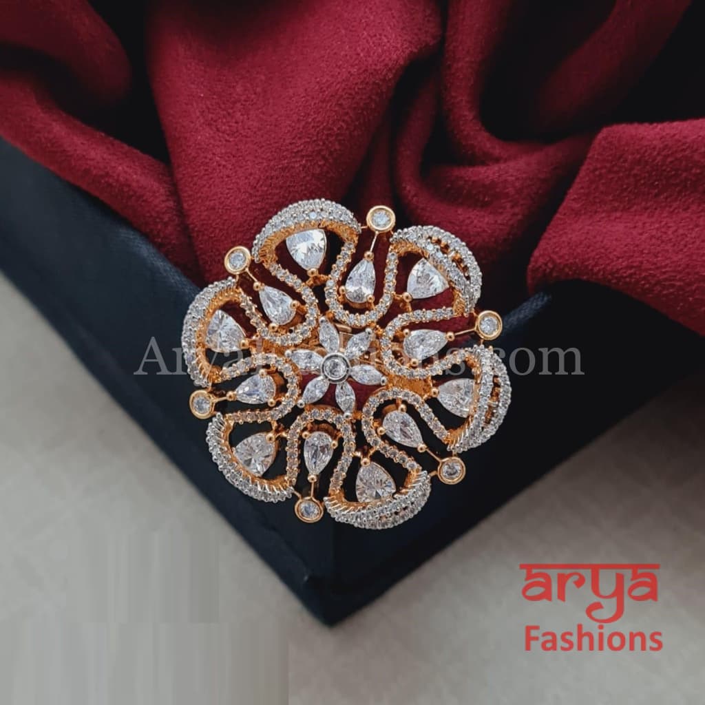 Golden Designer CZ Ring with Multicolor Stones