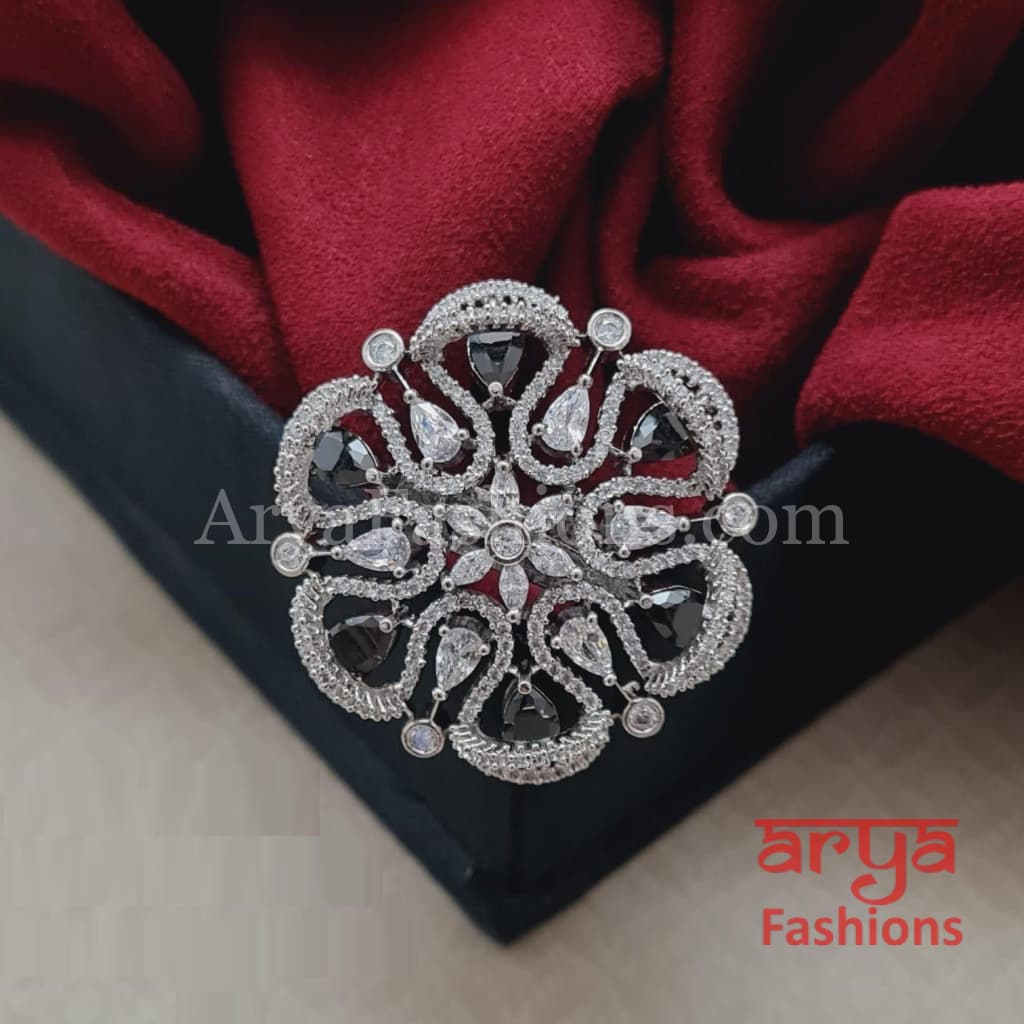 Silver Designer CZ Ring with Multicolor Stones