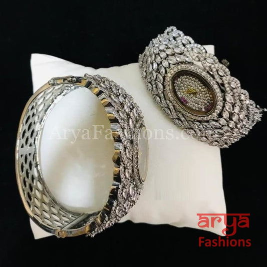 Golden CZ Designer Ladies Watch/ Rose Gold Silver Bridal Stone Female Wrist Hip