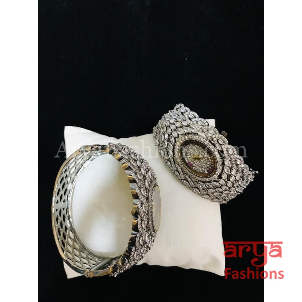 Golden CZ Designer Ladies Watch/ Rose Gold Silver Bridal Stone Female Wrist Hip