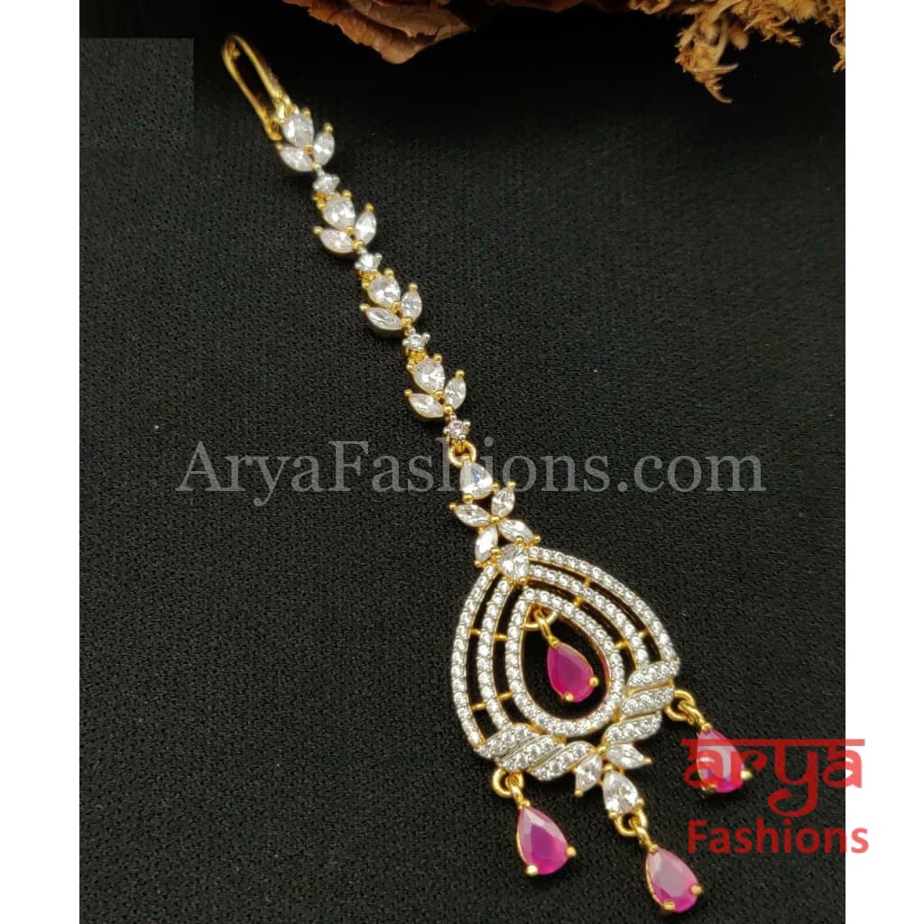 Golden Emerald CZ Mang Tika/ Pink Ruby Tika