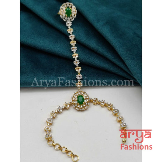 Golden Emerald Designer Hathphool/ Ruby Cubic Zirconia Hand Bracelet pair