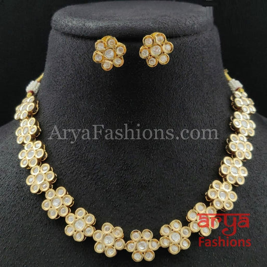 Golden Flower Pacchi Kundan Necklace