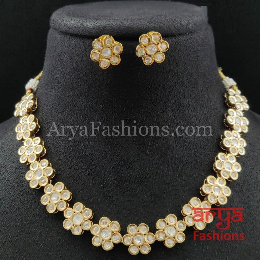 Golden Flower Pacchi Kundan Necklace