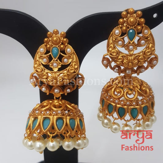 Golden Big Jhumka Earring with golden and Pearl beads