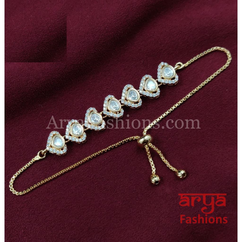 Golden Kundan CZ Chain Bracelet/ Adjustable Rakhi Bracelet for Girls