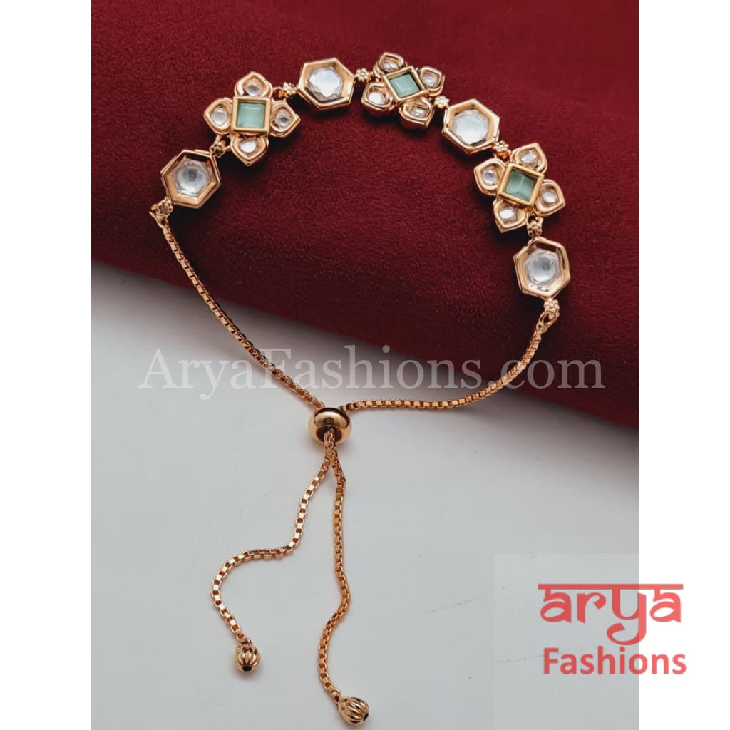 Golden Kundan CZ Chain Bracelet/ Adjustable Rakhi Bracelet for Girls
