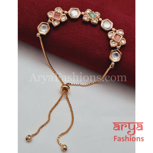 Golden Kundan CZ Chain Bracelet/ Adjustable Rakhi Bracelet for Girls