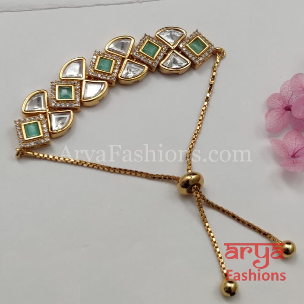 Golden Kundan CZ Chain Bracelet/ Adjustable Rakhi Bracelet for Girls