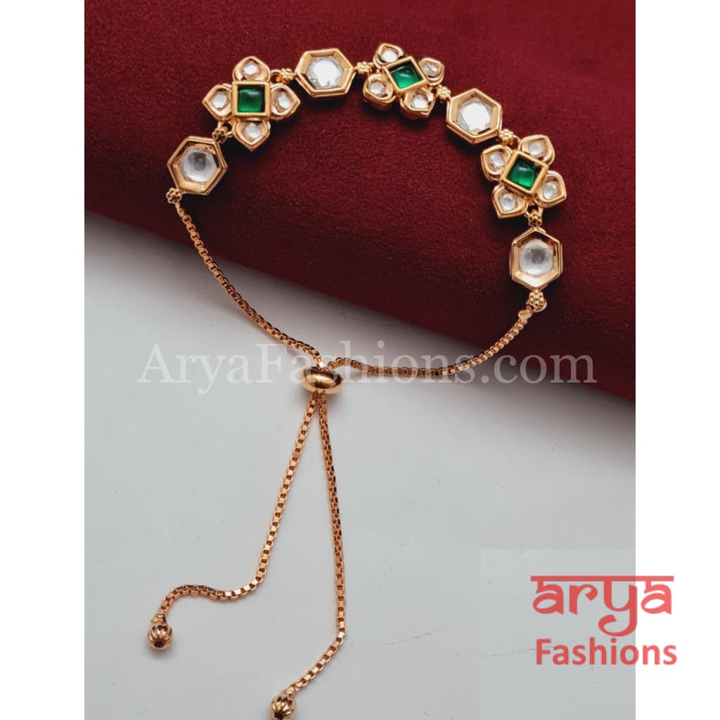 Golden Kundan CZ Chain Bracelet/ Adjustable Rakhi Bracelet for Girls
