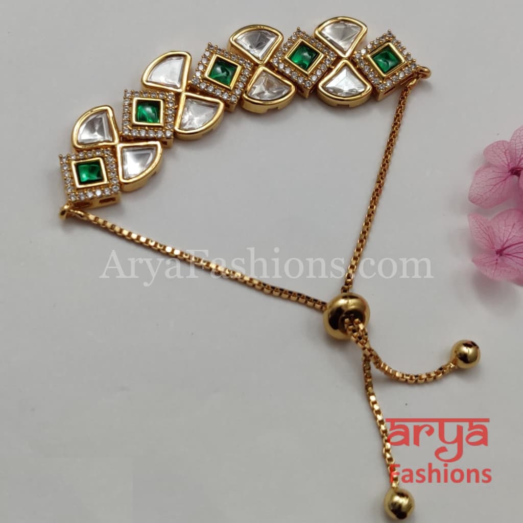 Golden Kundan CZ Chain Bracelet/ Adjustable Rakhi Bracelet for Girls