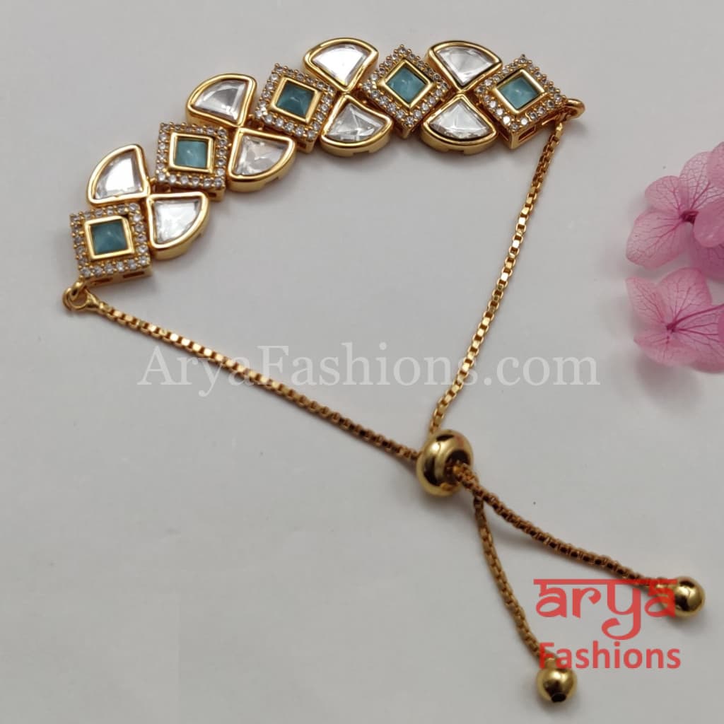 Golden Kundan CZ Chain Bracelet/ Adjustable Rakhi Bracelet for Girls