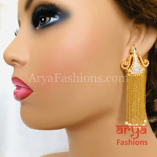Golden CZ Pearl Rajwadi Earrings
