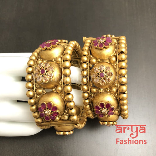 Golden Rajwadi Gokhru Bangles Kadas Set of 2