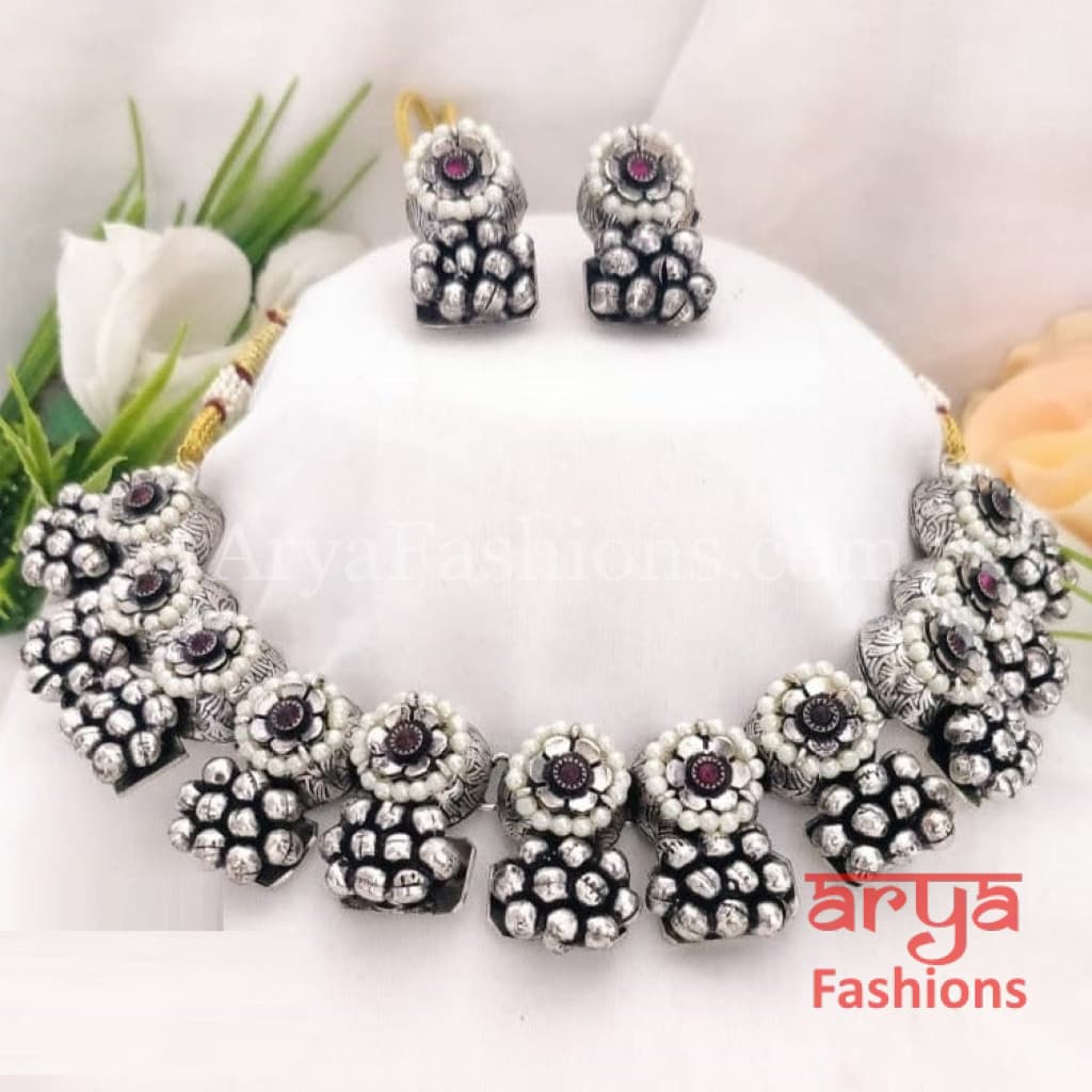 Golden Rajwadi Kundan necklace/ Gray Bollywood Statement Necklace