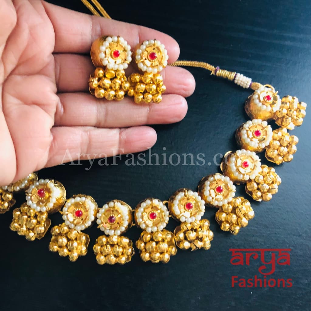 Golden Rajwadi Kundan necklace/ Gray Bollywood Statement Necklace