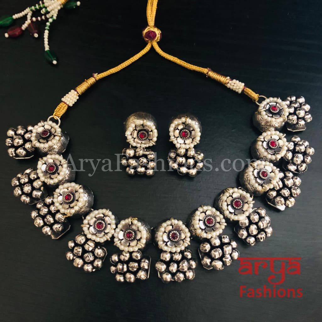 Golden Rajwadi Kundan necklace/ Gray Bollywood Statement Necklace
