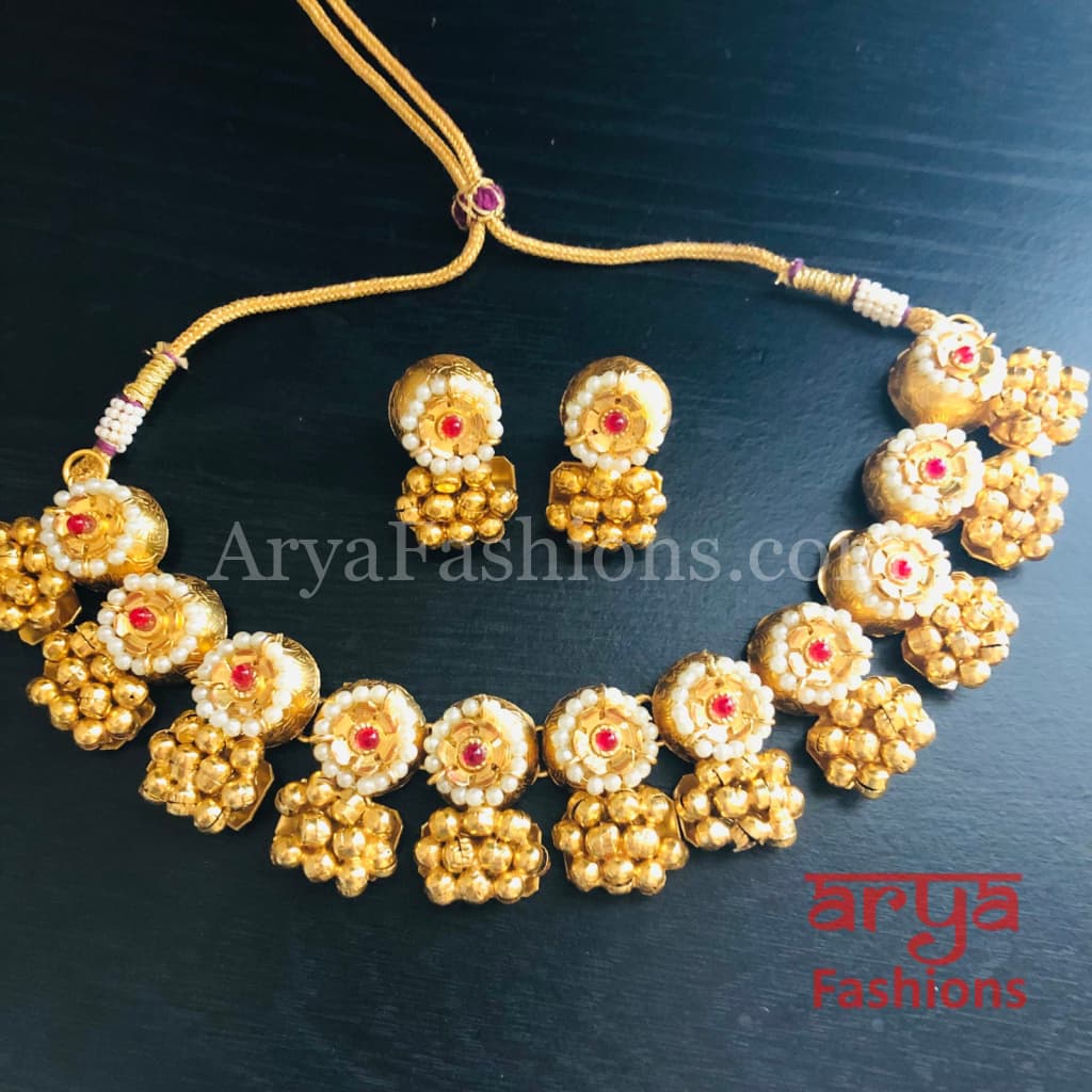 Golden Rajwadi Kundan necklace/ Gray Bollywood Statement Necklace