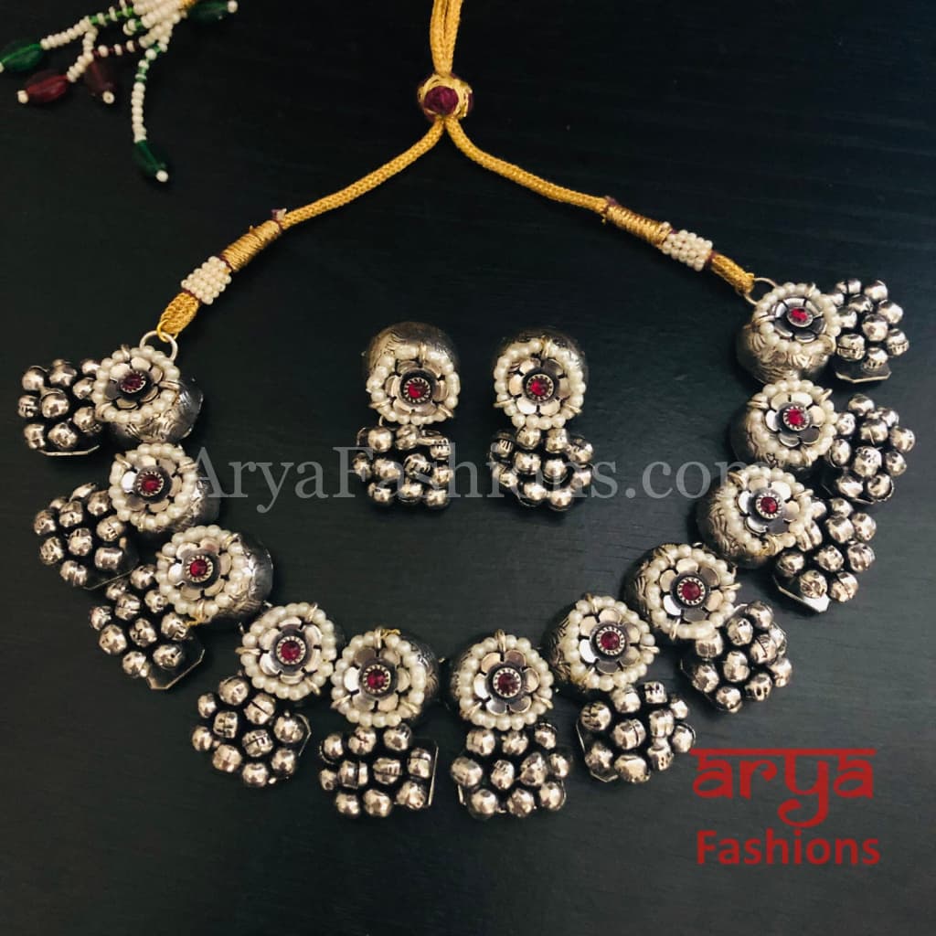Golden Rajwadi Kundan necklace/ Gray Bollywood Statement Necklace