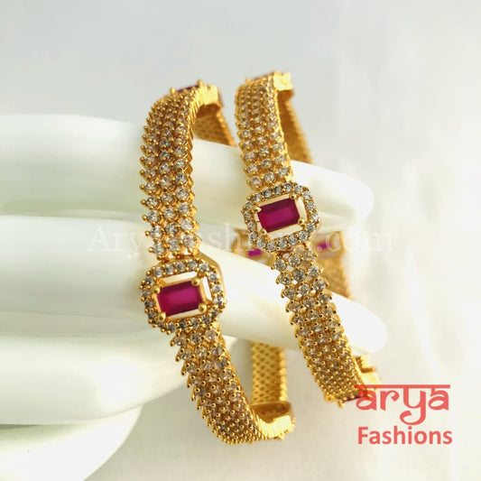 Golden Ruby Handcrafted Kada Bangles with CZ Stones