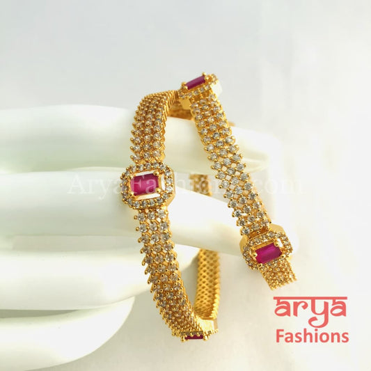 Golden Ruby Handcrafted Kada Bangles with CZ Stones