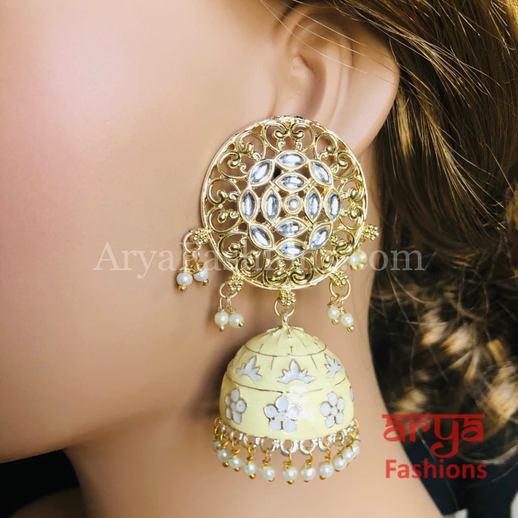 Gray Green Red Black Meenakari Traditional Golden Jhumka Earrings