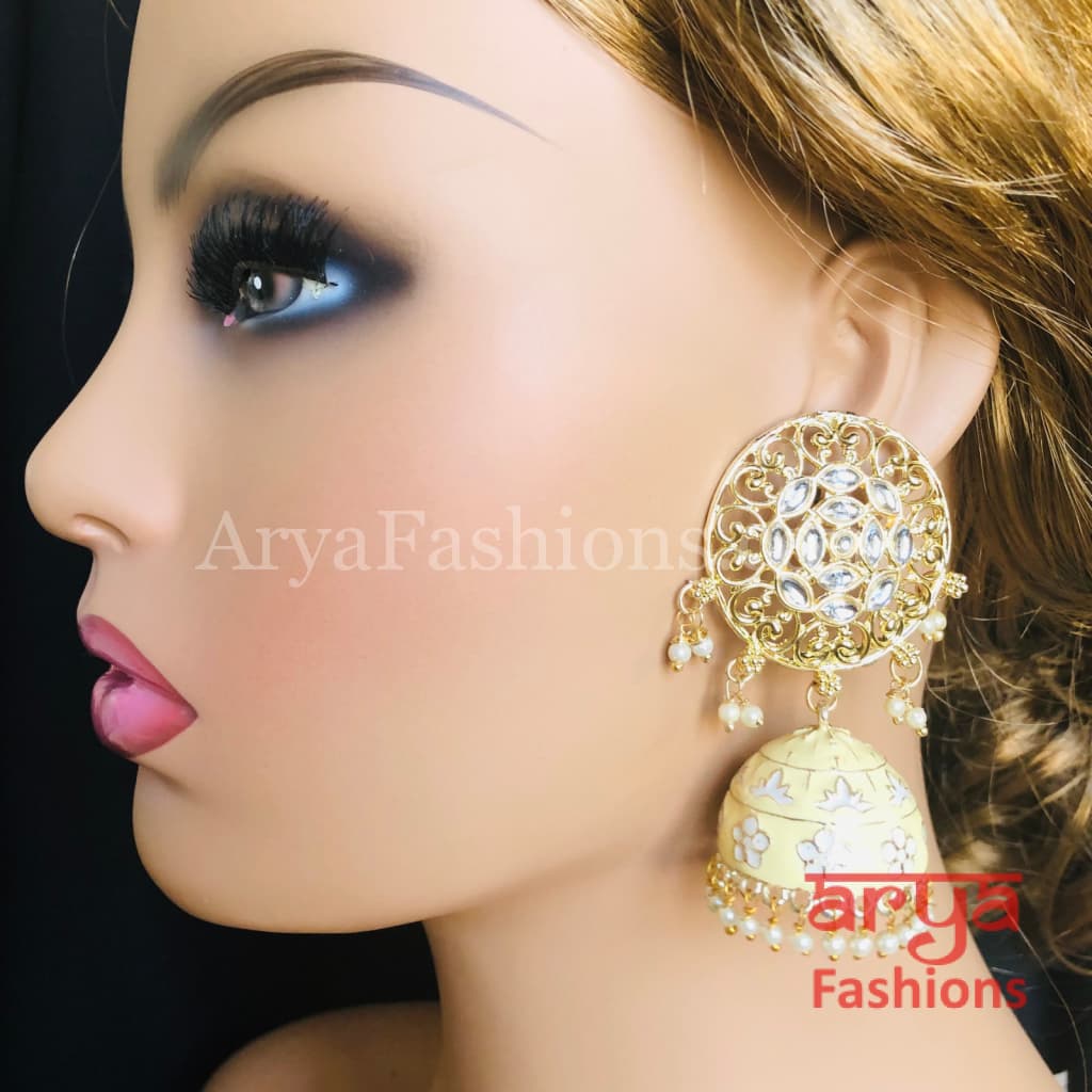 Gray Green Red Black Meenakari Traditional Golden Jhumka Earrings