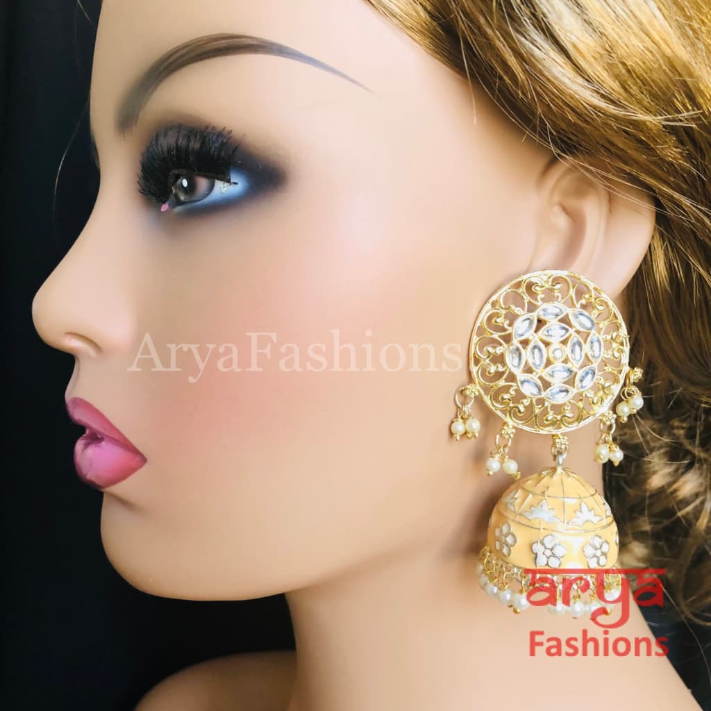 Gray Green Red Black Meenakari Traditional Golden Jhumka Earrings
