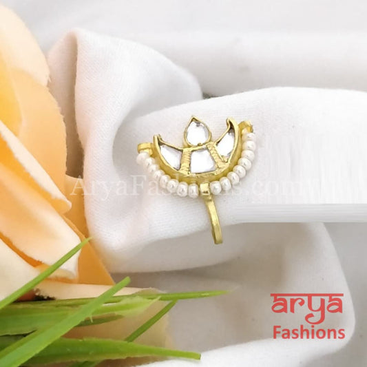 Half moon Pink Green Kundan Nose Pin