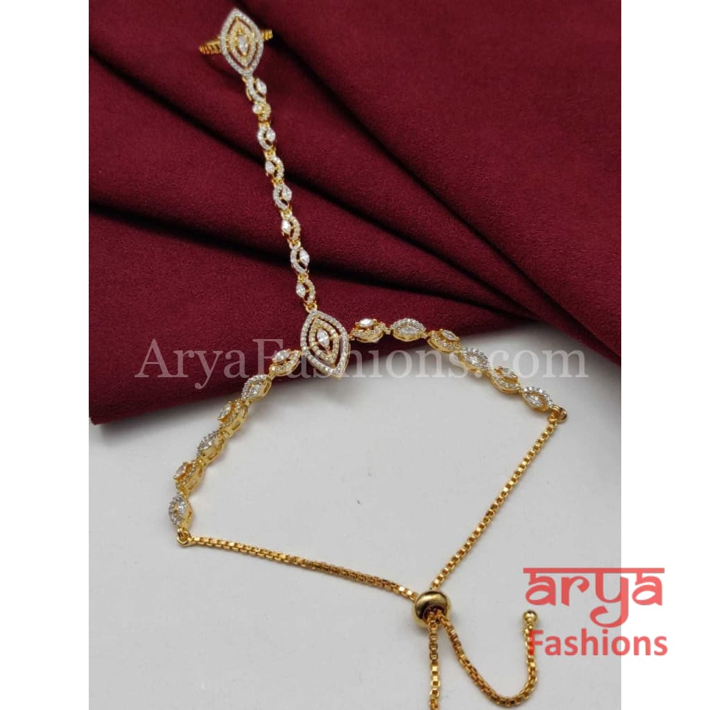 Hathphool/ Silver Cubic Zirconia Bridal Hand Bracelet pair