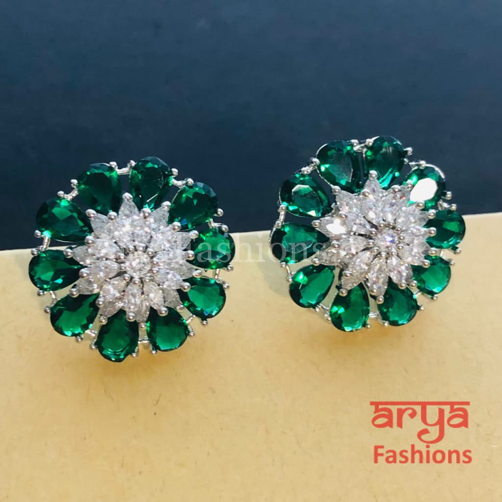 Isha CZ Studs with Silver stones in Rose Gold Finish/ Trendy Bollywood Stud