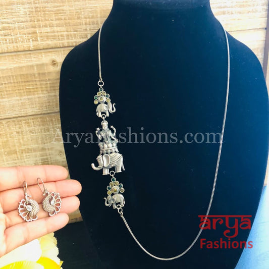 Ishvi Side Silver Pendant Statement Necklace/ Amrapali Oxidized Tribal Necklace