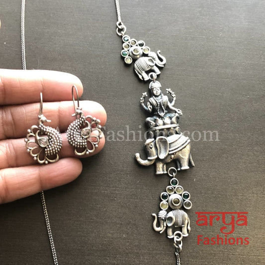 Ishvi Side Silver Pendant Statement Necklace/ Amrapali Oxidized Tribal Necklace